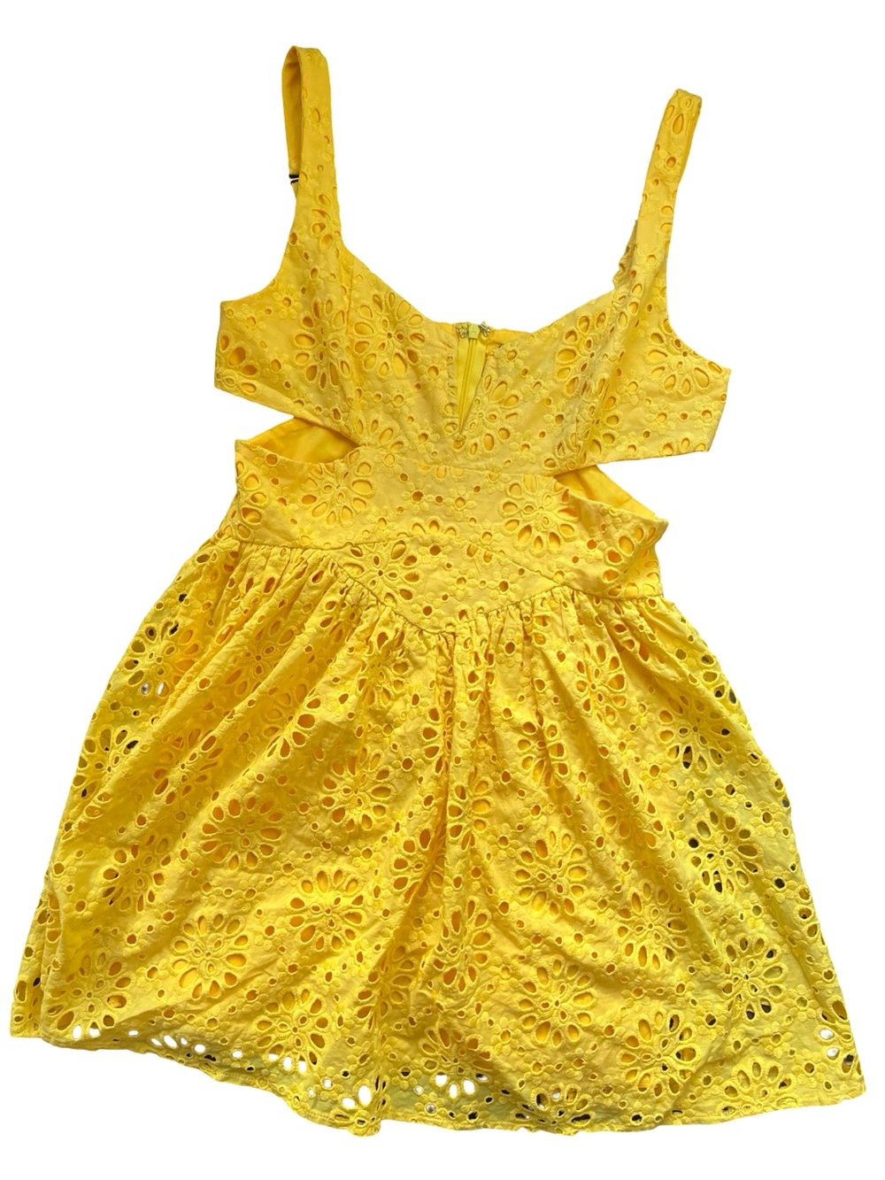 Vici Yellow Eyelet Floral Cutout Sundress Mini Dress Large